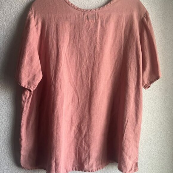 Flax by Jeanne Engelhart - Casual Coral Linen Top - Picture 2 of 3